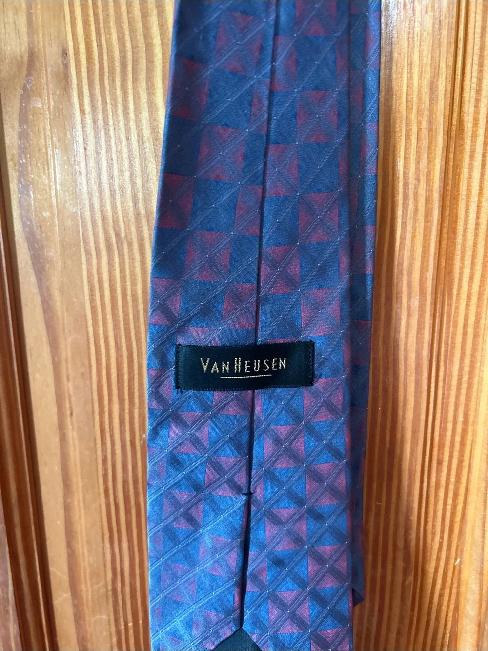 Van Heusen Blue and Burgundy Geometric Silk-Blend Tie